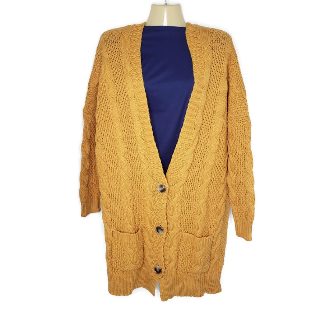 Agnes & Dora Mustard Boyfriend Cardigan Size L - Picture 4 of 6